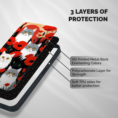 Floral Cat Shockproof Hybrid Protection (Metal + TPU) Back Case Cover