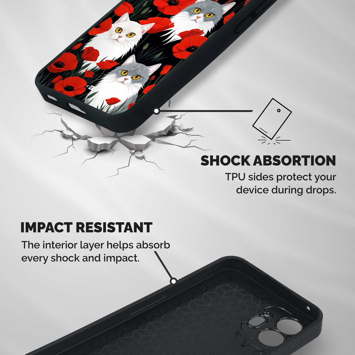 Floral Cat Shockproof Hybrid Protection (Metal + TPU) Back Case Cover