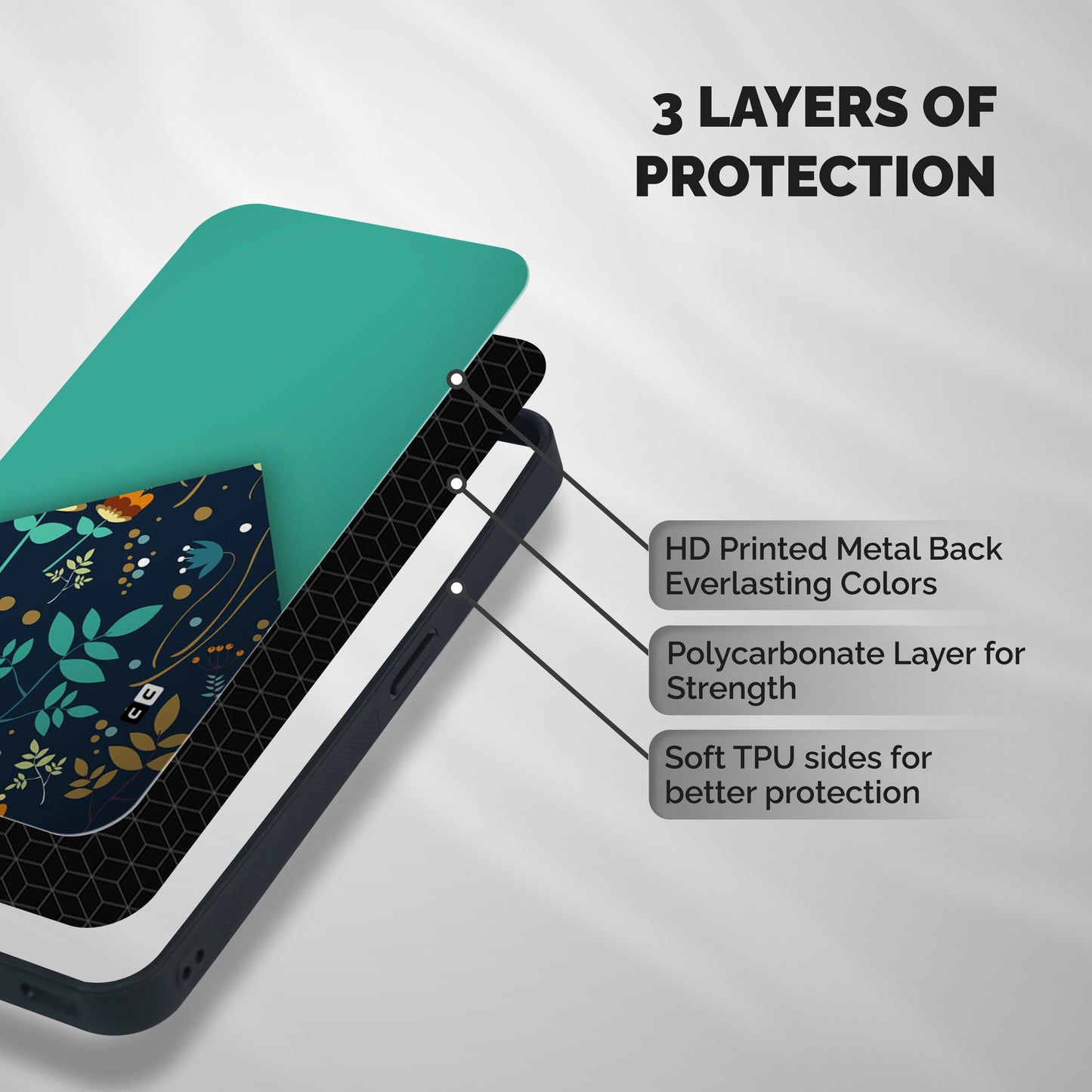 Floral Corner Shockproof Hybrid Protection (Metal + TPU) Back Case Cover