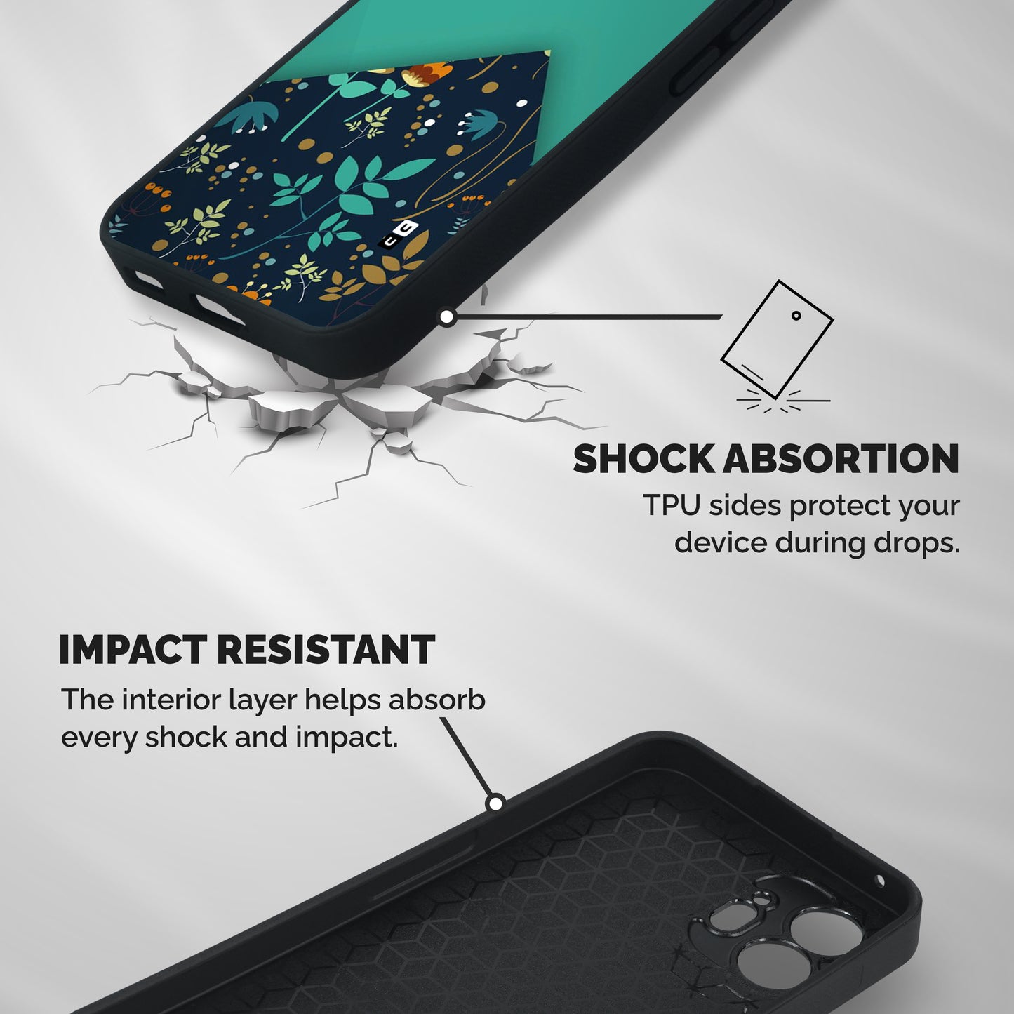 Floral Corner Shockproof Hybrid Protection (Metal + TPU) Back Case Cover