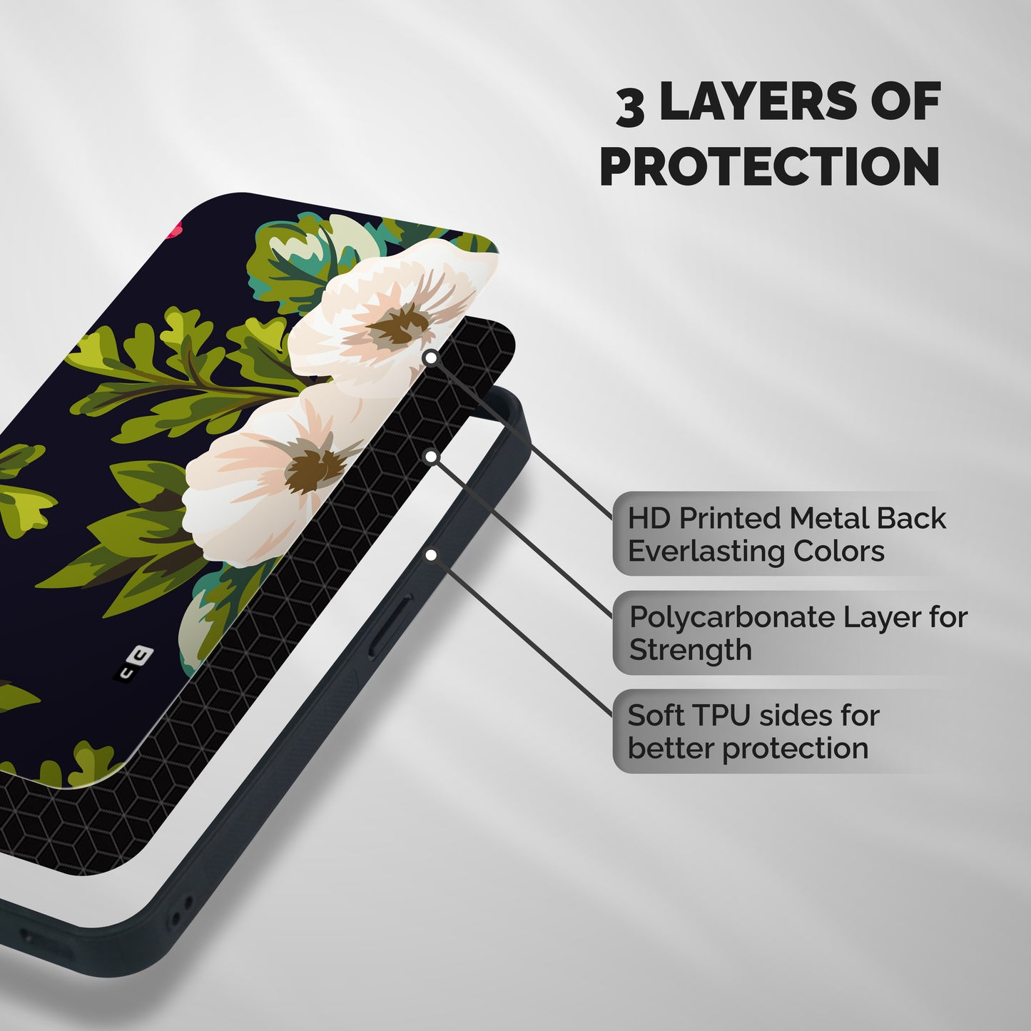 Floral Leaves Shockproof Hybrid Protection (Metal + TPU) Back Case Cover