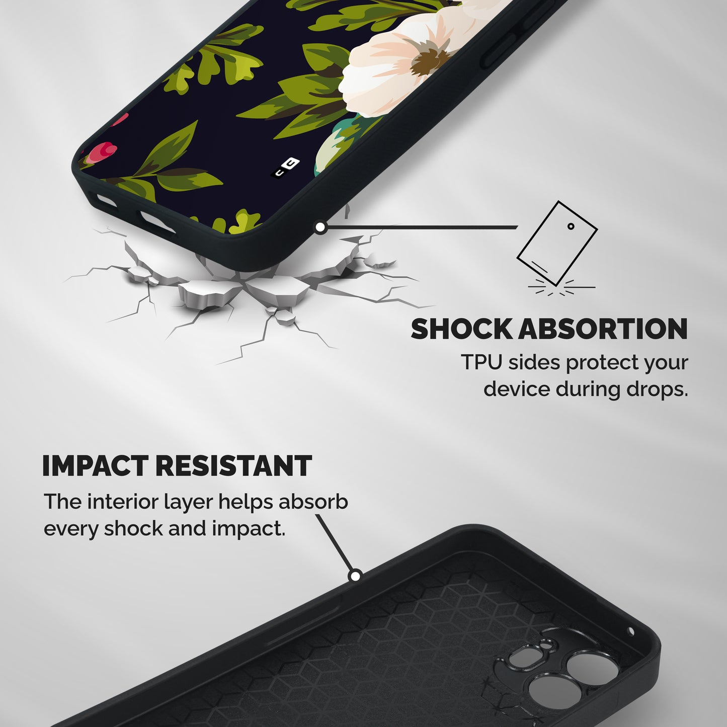 Floral Leaves Shockproof Hybrid Protection (Metal + TPU) Back Case Cover