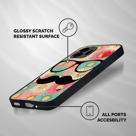 Floral Moustache Shockproof Hybrid Protection (Metal + TPU) Back Case Cover