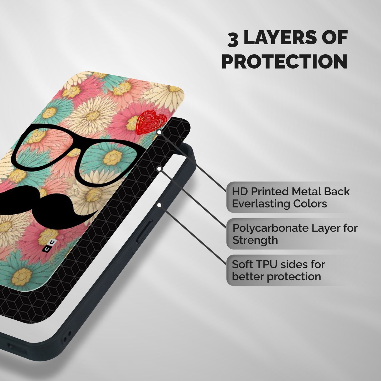Floral Moustache Shockproof Hybrid Protection (Metal + TPU) Back Case Cover