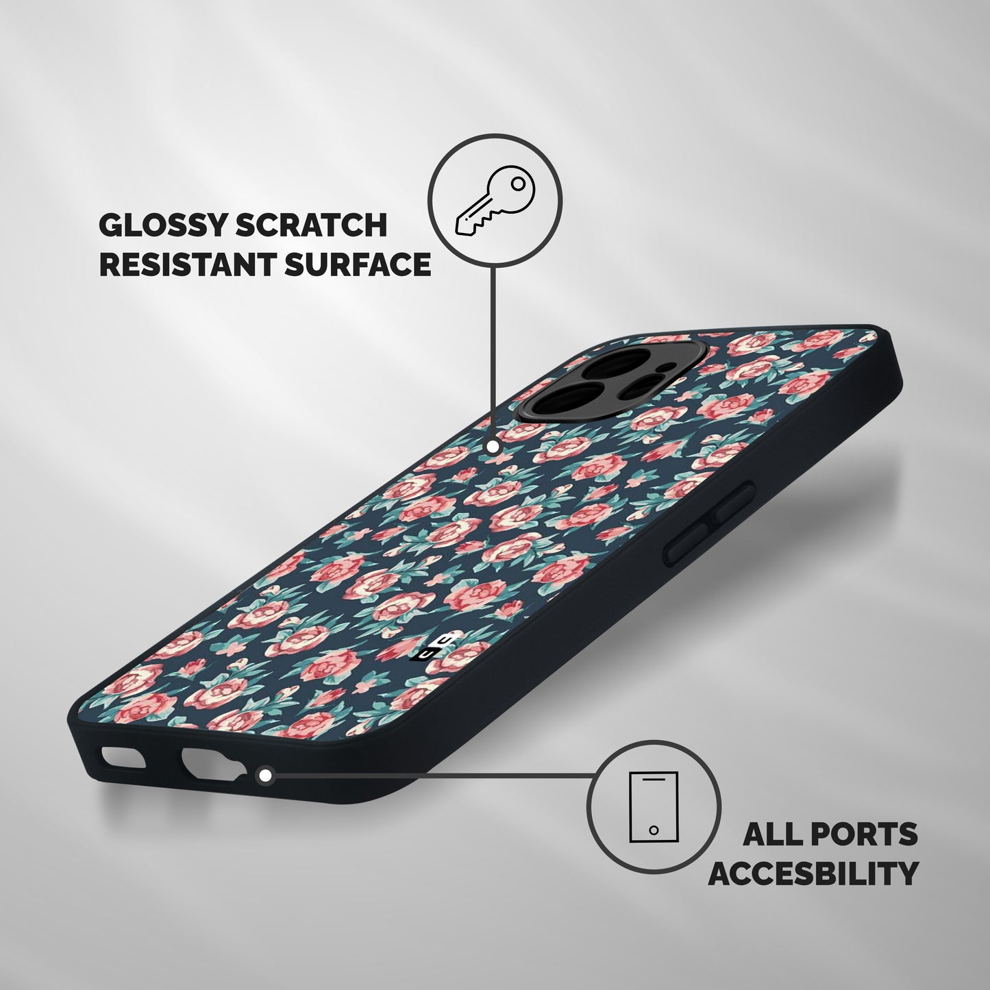 Floral Navy Bloom Shockproof Hybrid Protection (Metal + TPU) Back Case Cover