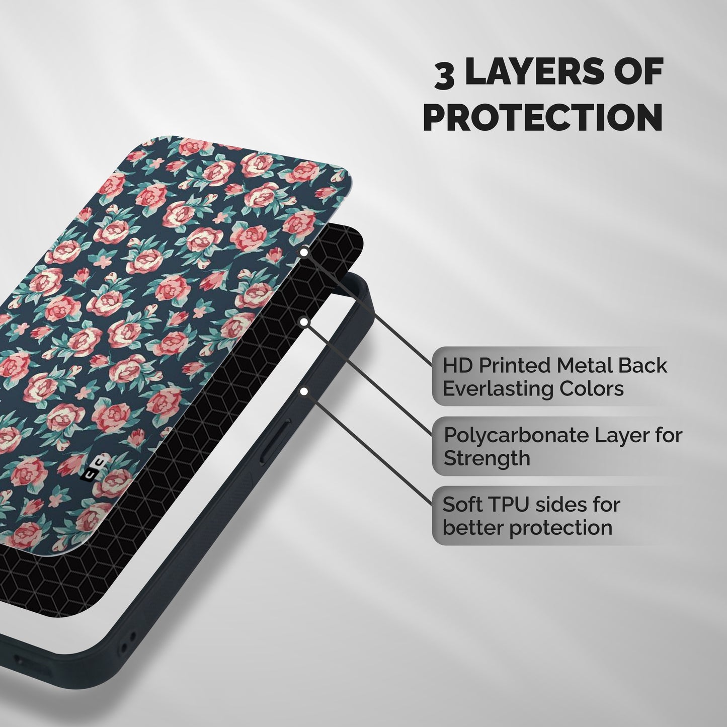 Floral Navy Bloom Shockproof Hybrid Protection (Metal + TPU) Back Case Cover
