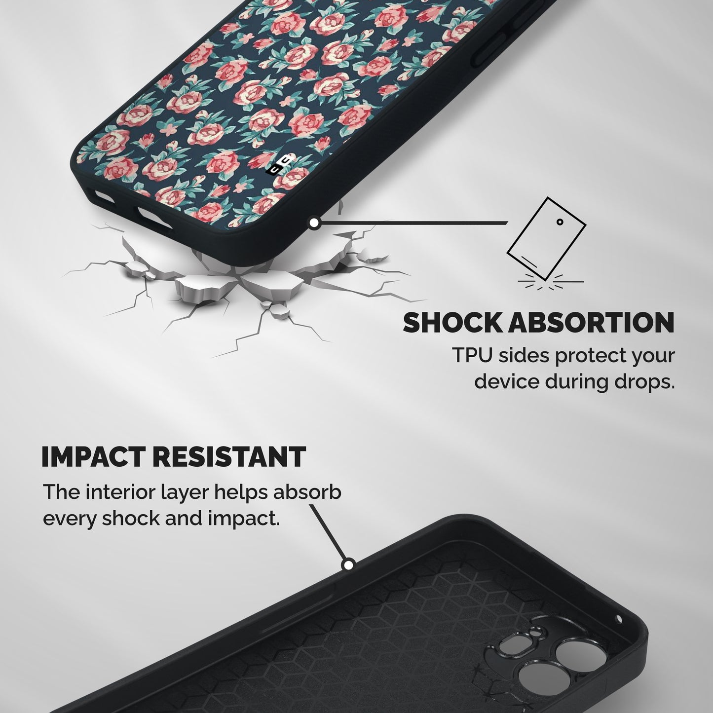 Floral Navy Bloom Shockproof Hybrid Protection (Metal + TPU) Back Case Cover