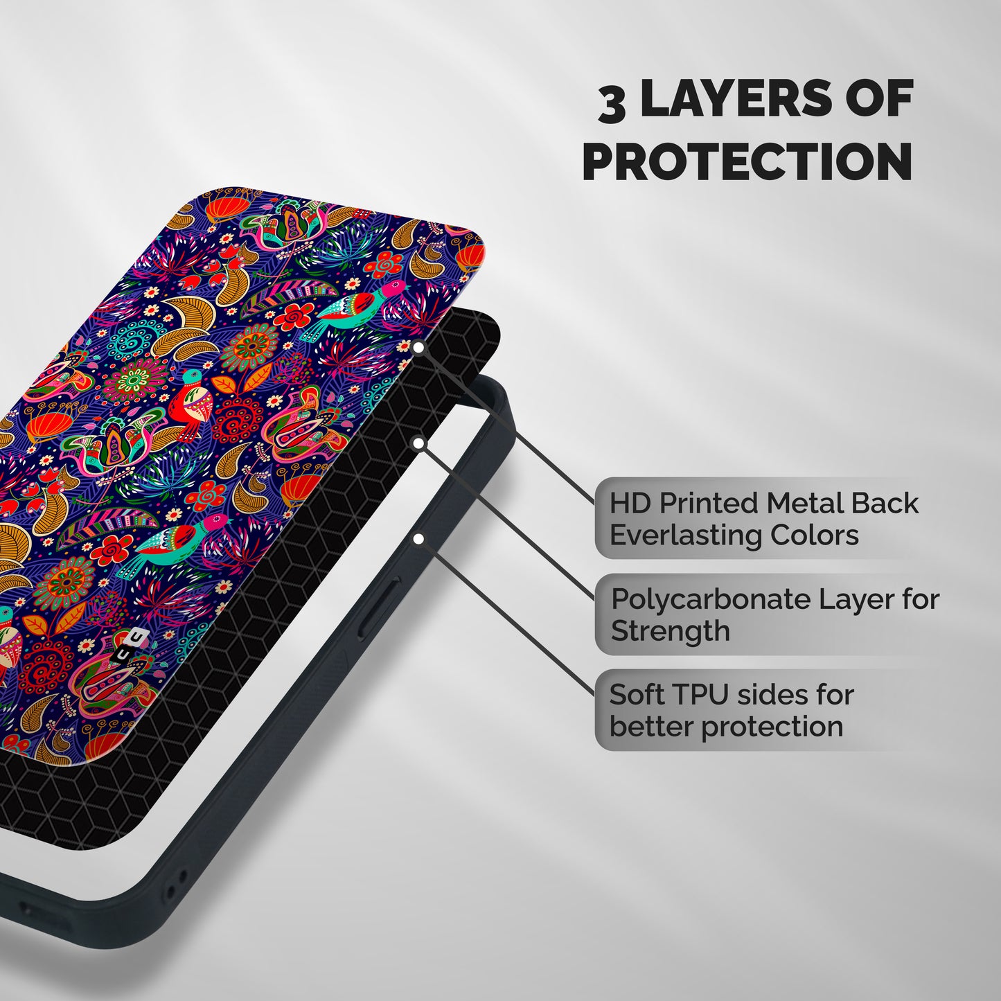 Floral Seamless Pattern Spring Flowers Shockproof Hybrid Protection (Metal + TPU) Back Case Cover
