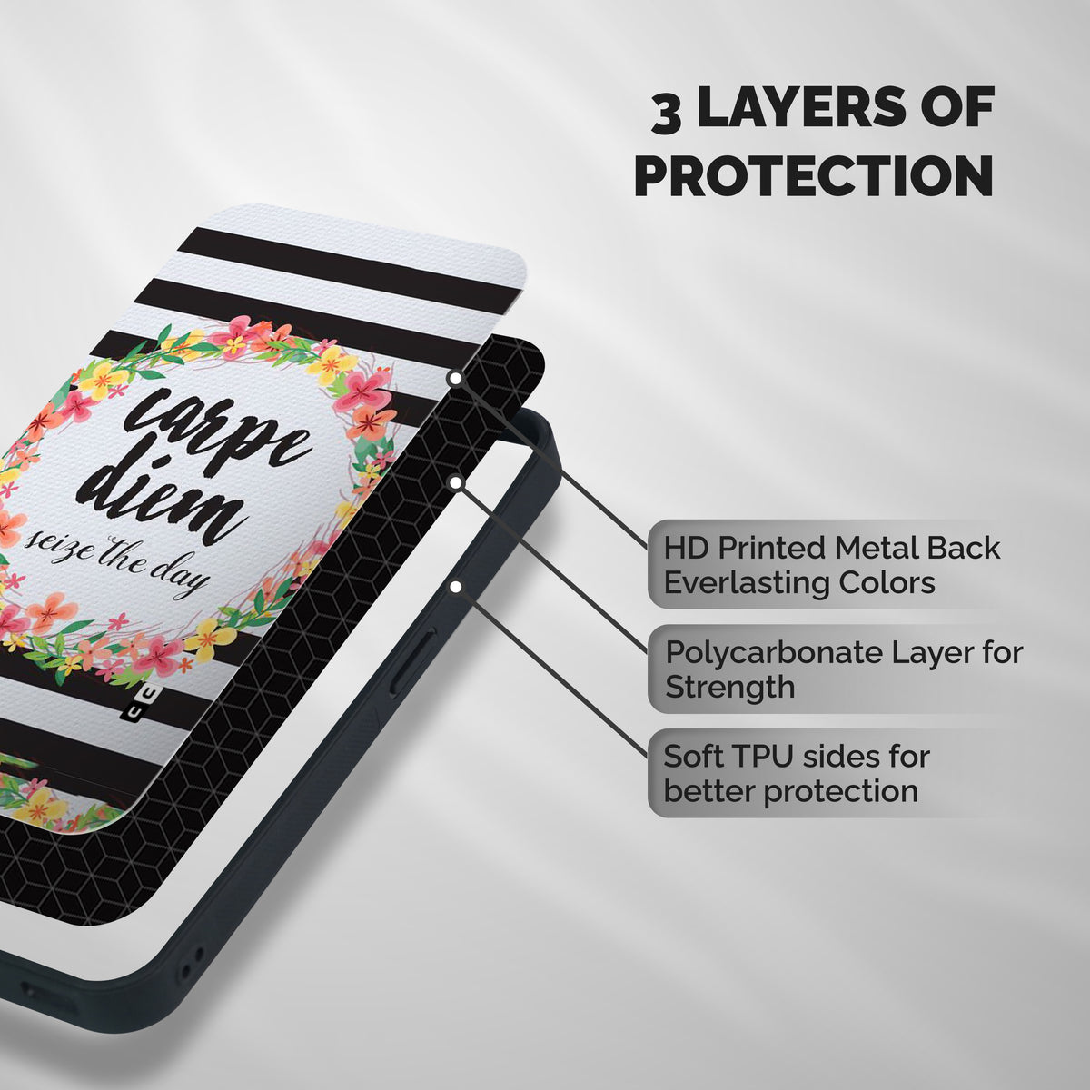 Floral Seize The Day Shockproof Hybrid Protection (Metal + TPU) Back Case Cover