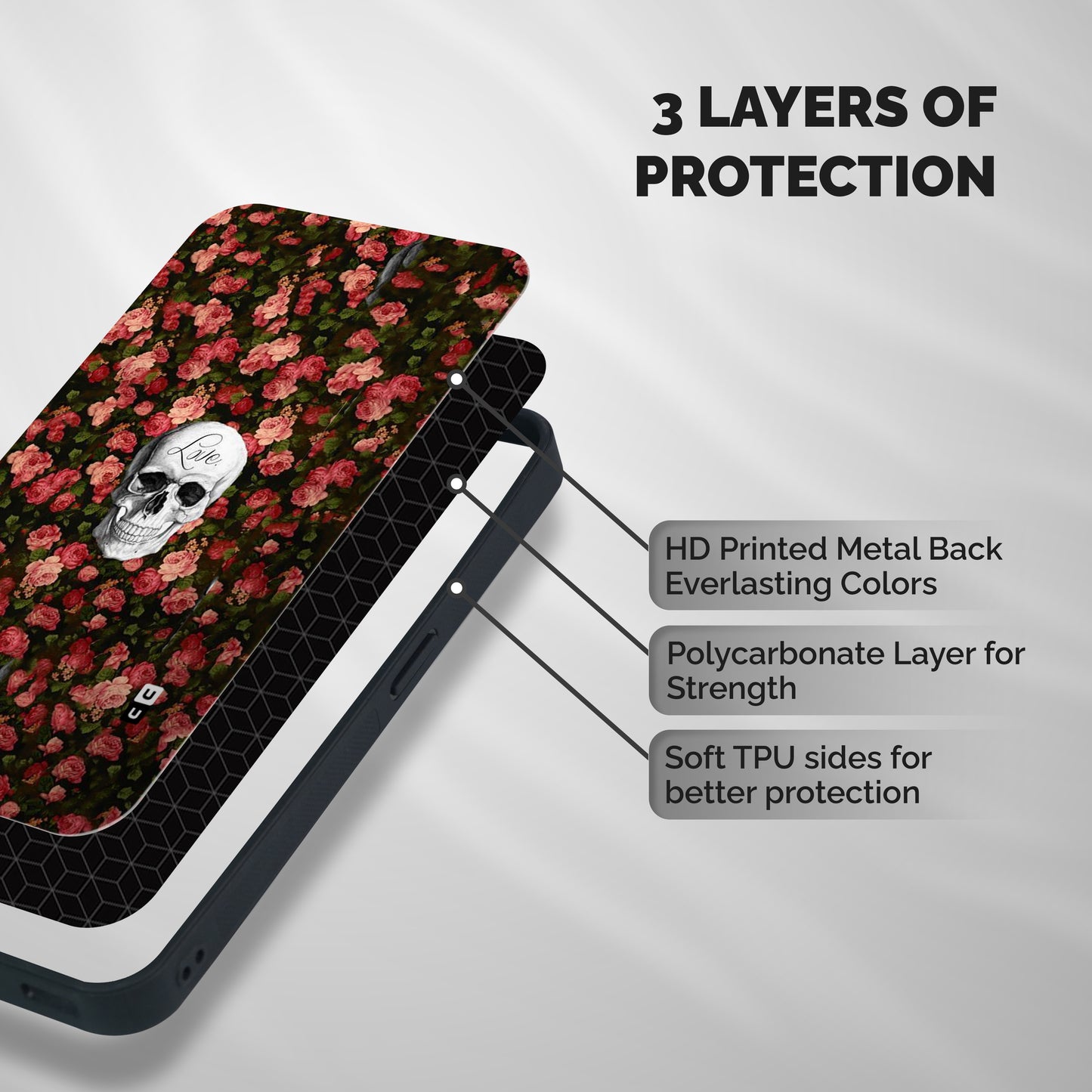 Floral Skull Love Shockproof Hybrid Protection (Metal + TPU) Back Case Cover