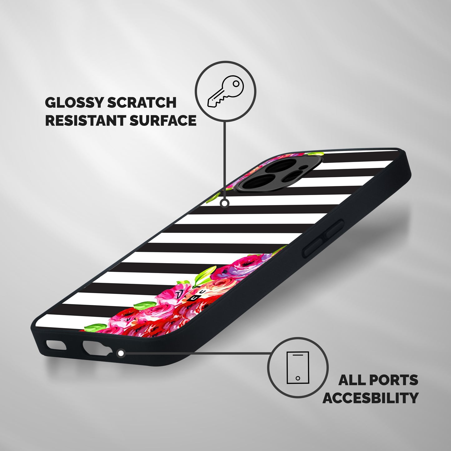 Floral Stripes Shockproof Hybrid Protection (Metal + TPU) Back Case Cover