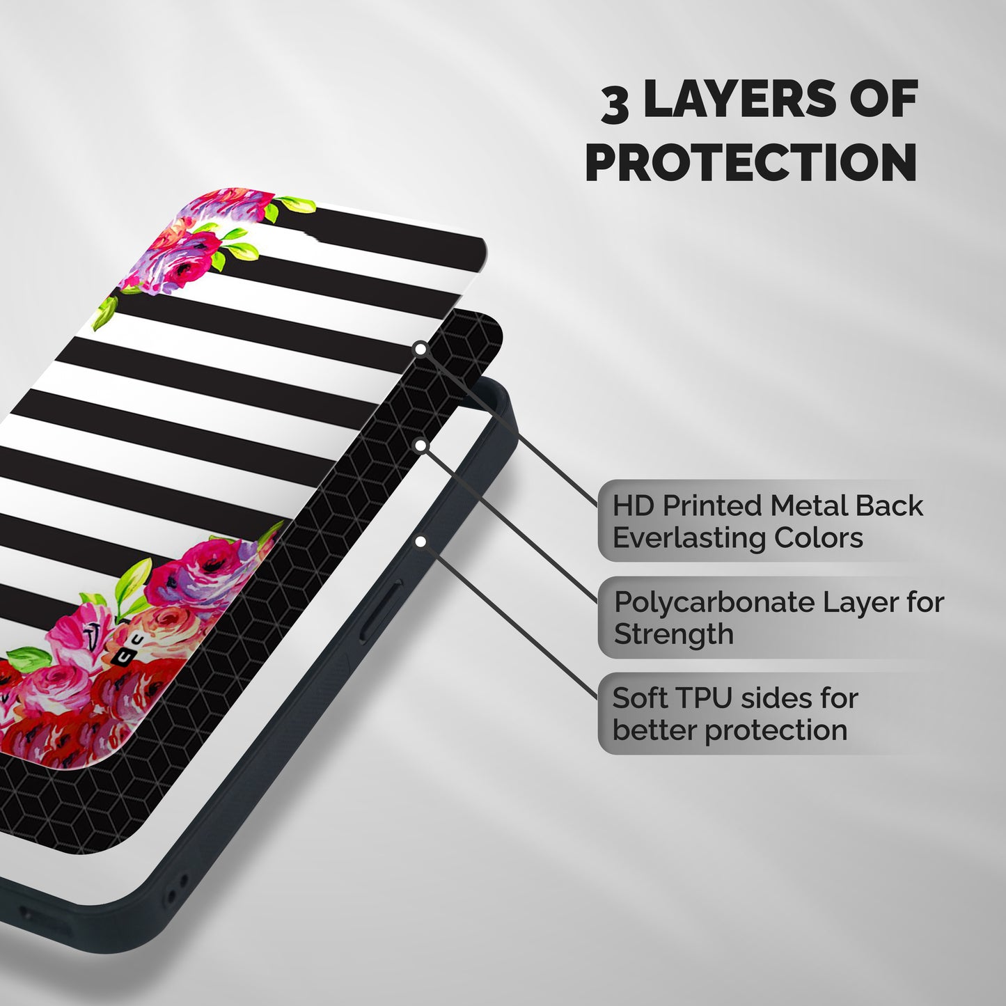 Floral Stripes Shockproof Hybrid Protection (Metal + TPU) Back Case Cover