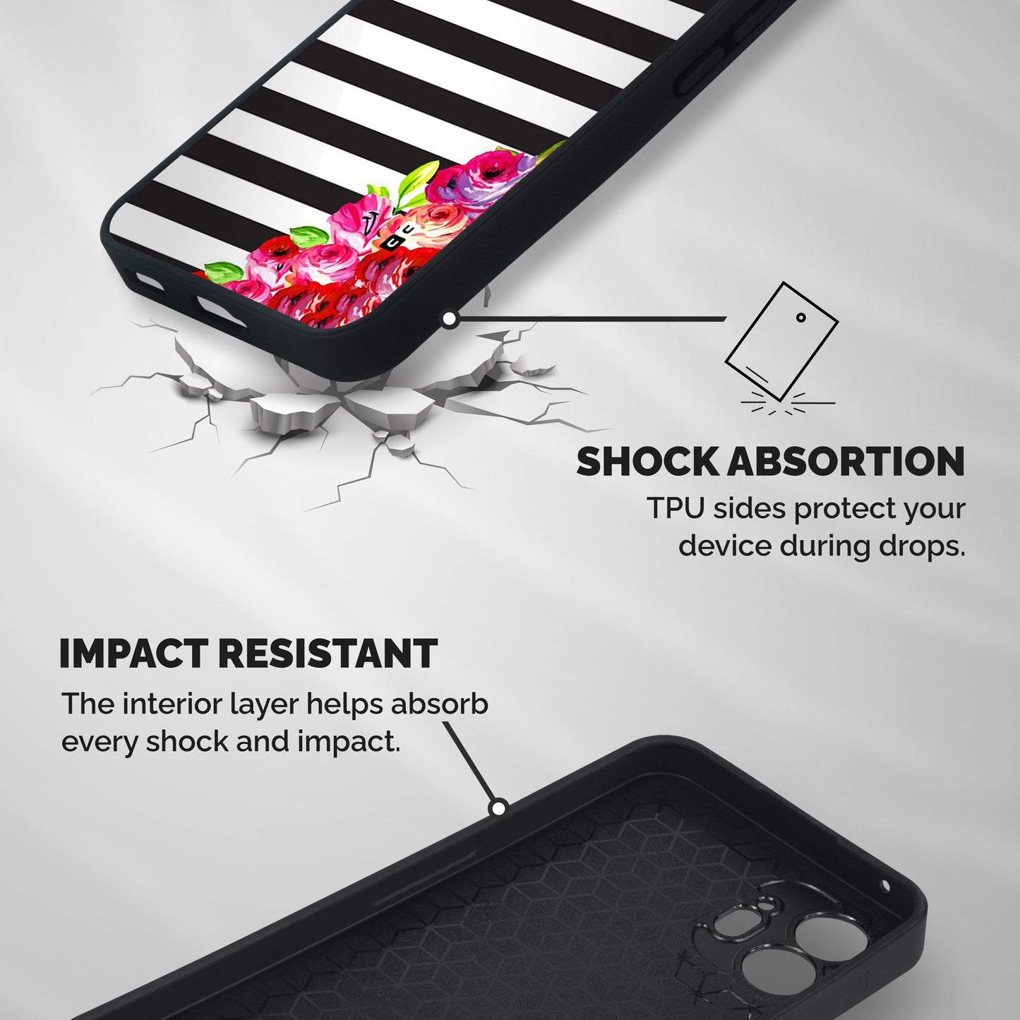 Floral Stripes Shockproof Hybrid Protection (Metal + TPU) Back Case Cover
