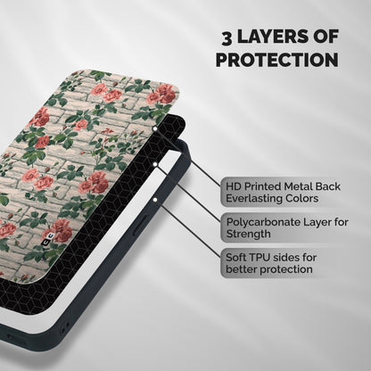 Floral Wall Design Shockproof Hybrid Protection (Metal + TPU) Back Case Cover