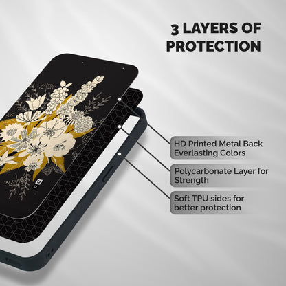 Flower Drawing Shockproof Hybrid Protection (Metal + TPU) Back Case Cover