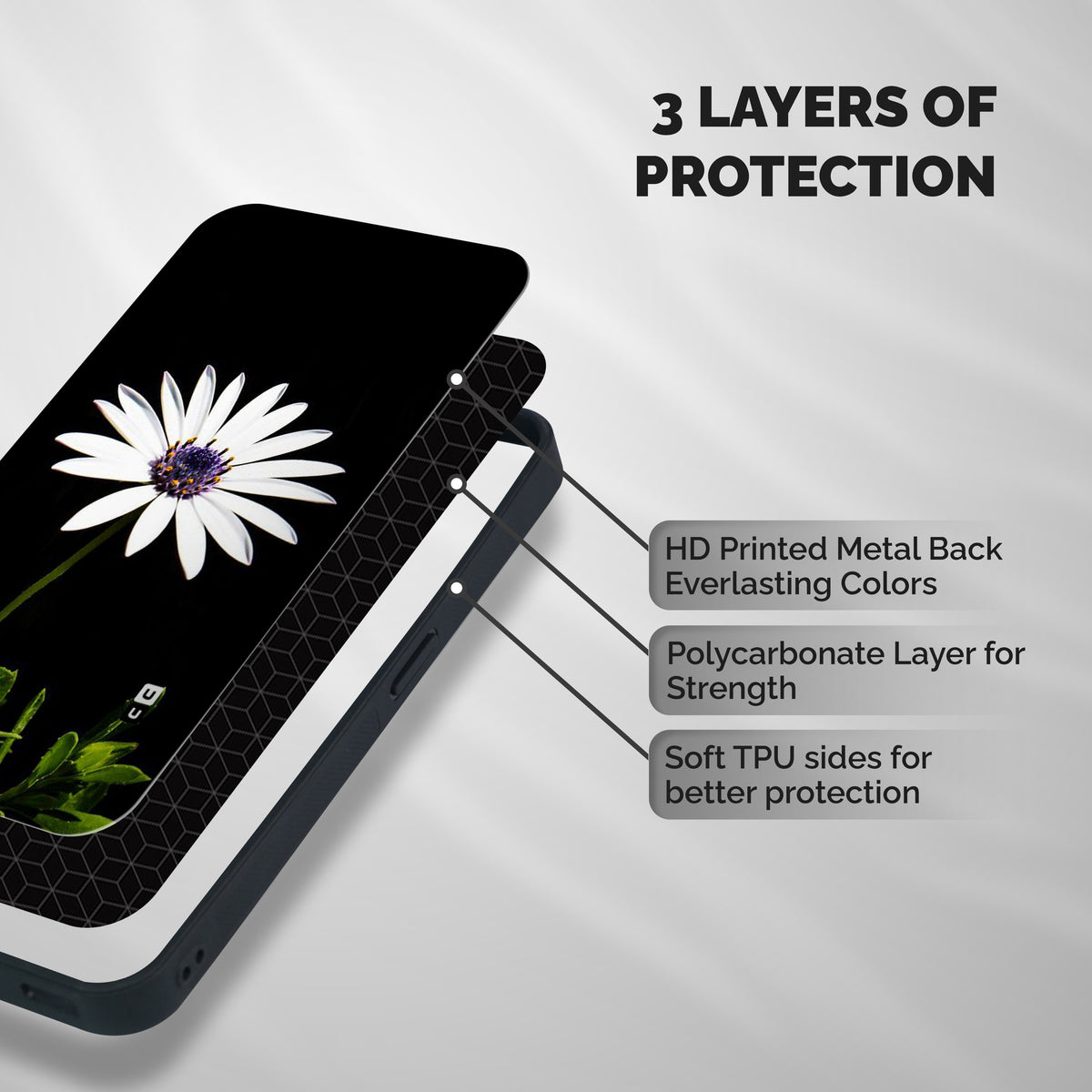 Flower White Spring Shockproof Hybrid Protection (Metal + TPU) Back Case Cover