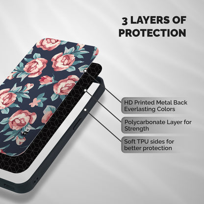 Flowers Painting Shockproof Hybrid Protection (Metal + TPU) Back Case Cover