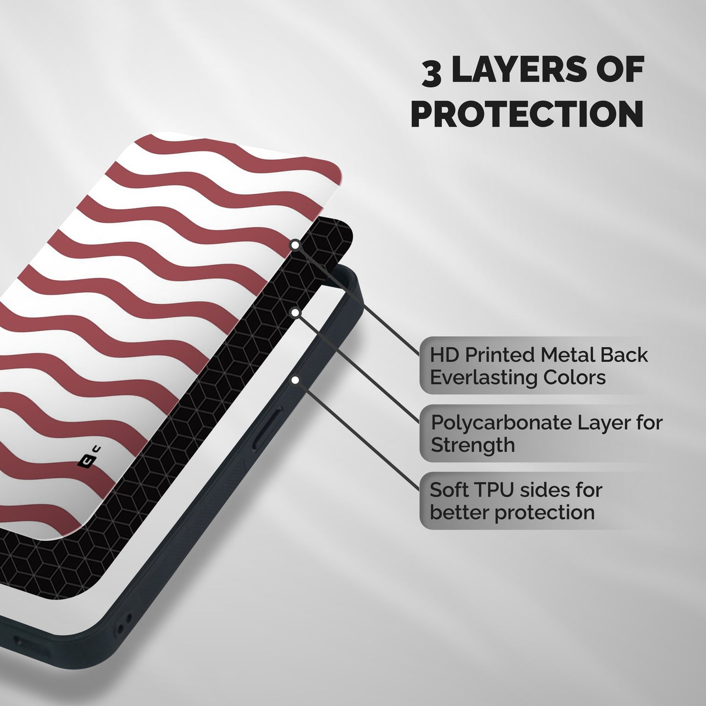 Flowing Stripes Red White Shockproof Hybrid Protection (Metal + TPU) Back Case Cover