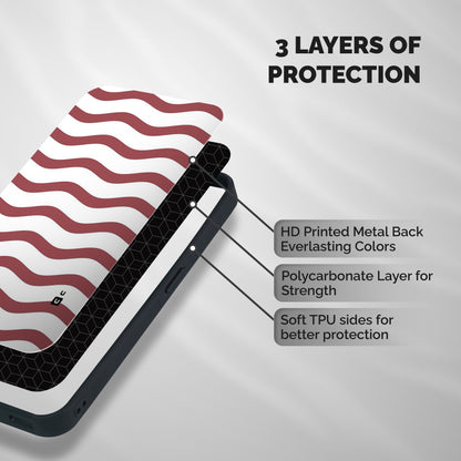 Flowing Stripes Red White Shockproof Hybrid Protection (Metal + TPU) Back Case Cover