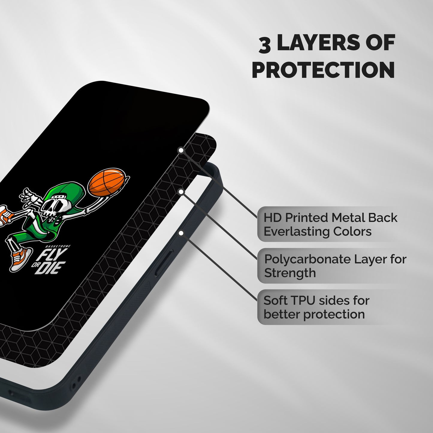 Fly Or Die Shockproof Hybrid Protection (Metal + TPU) Back Case Cover
