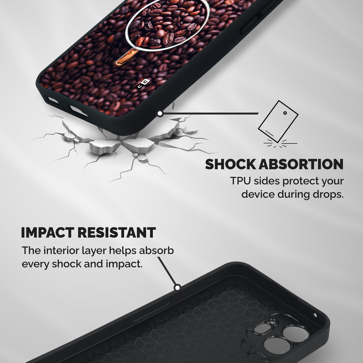 Focus Coffee Beans Shockproof Hybrid Protection (Metal + TPU) Back Case Cover