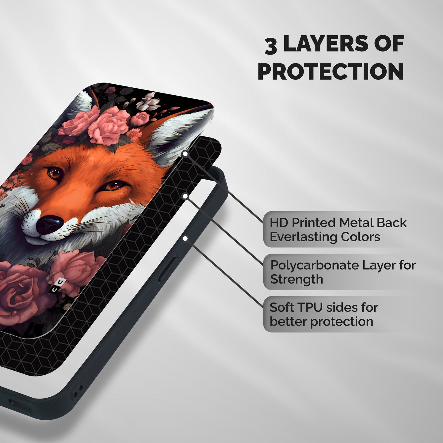 Fox and Roses Shockproof Hybrid Protection (Metal + TPU) Back Case Cover