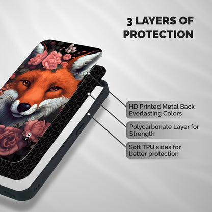 Fox and Roses Shockproof Hybrid Protection (Metal + TPU) Back Case Cover