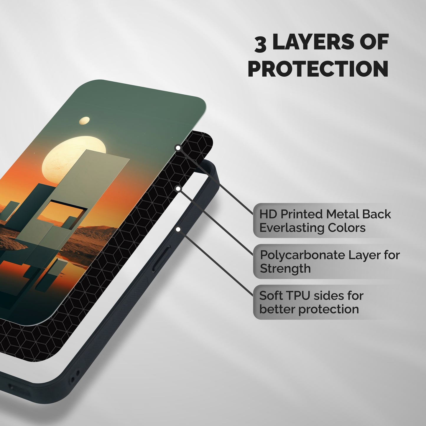 Geometric Sculpture Shockproof Hybrid Protection (Metal + TPU) Back Case Cover
