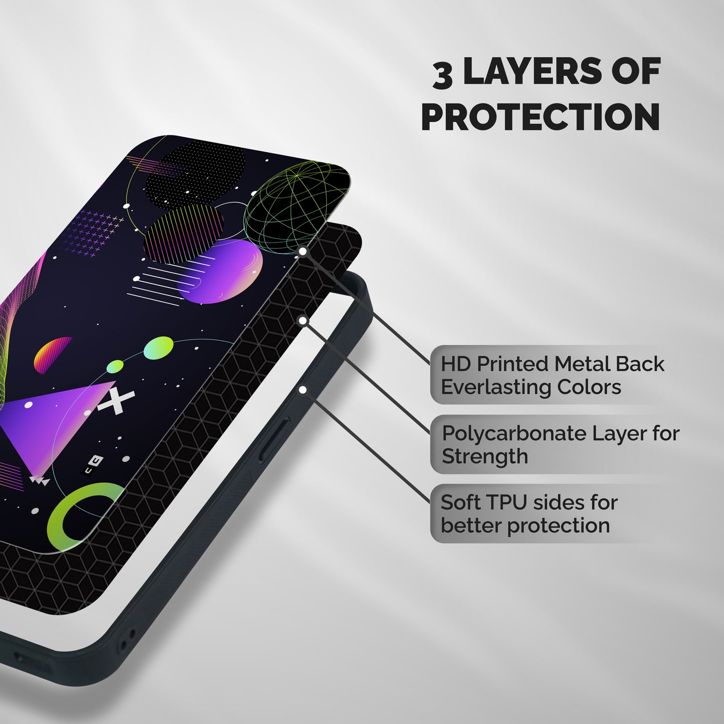 Geometrical Wireframe Shockproof Hybrid Protection (Metal + TPU) Back Case Cover