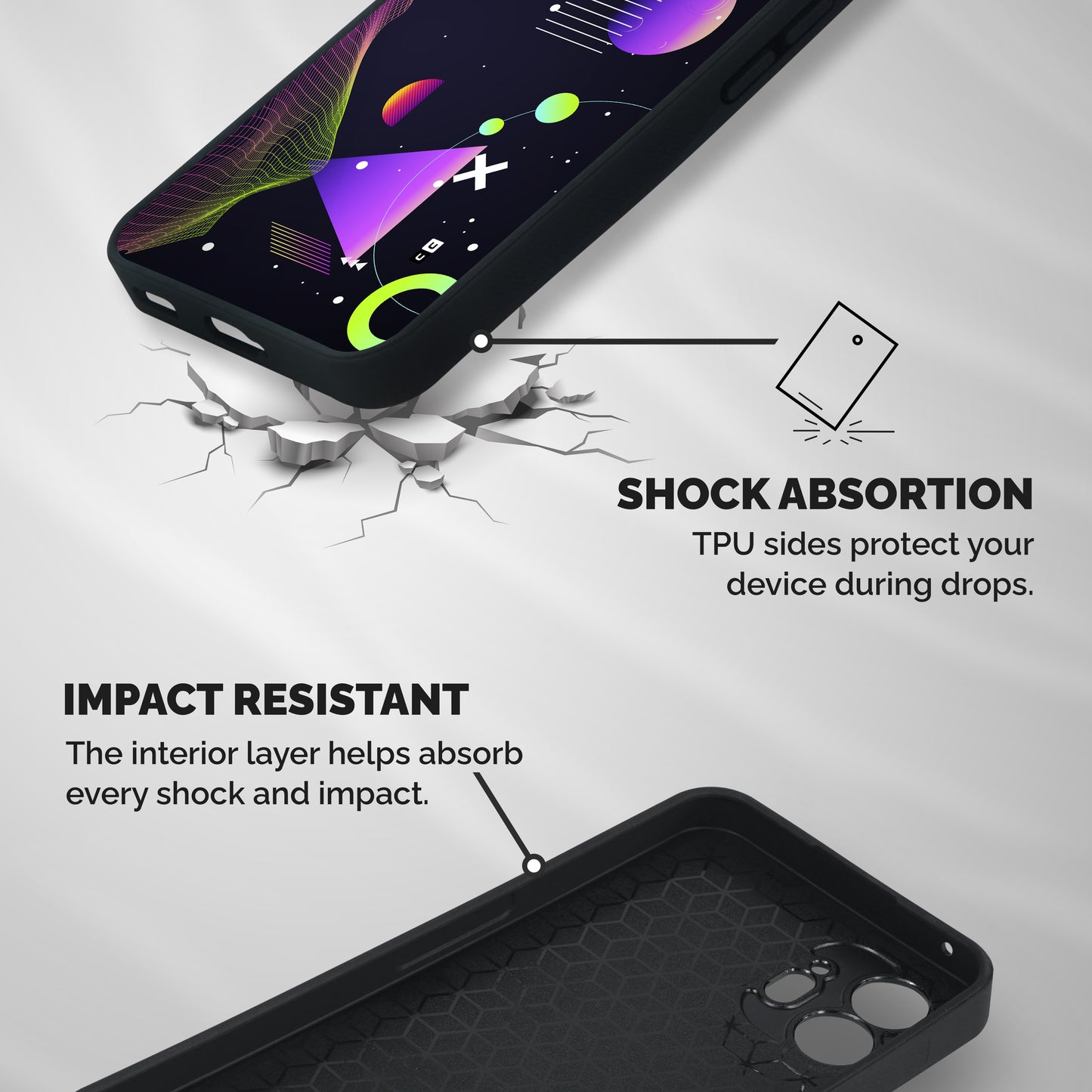 Geometrical Wireframe Shockproof Hybrid Protection (Metal + TPU) Back Case Cover