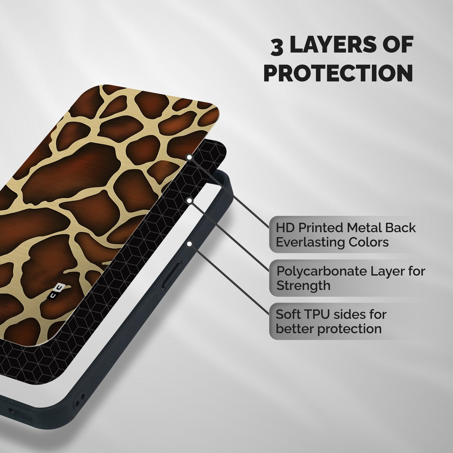 Giraffe Pattern Print Shockproof Hybrid Protection (Metal + TPU) Back Case Cover