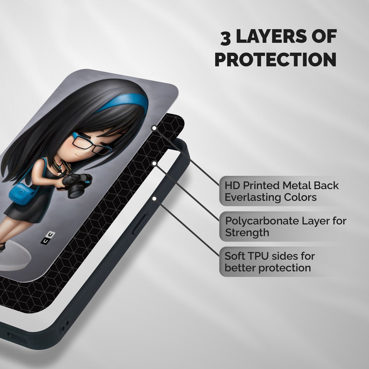 Girl With Camera Shockproof Hybrid Protection (Metal + TPU) Back Case Cover
