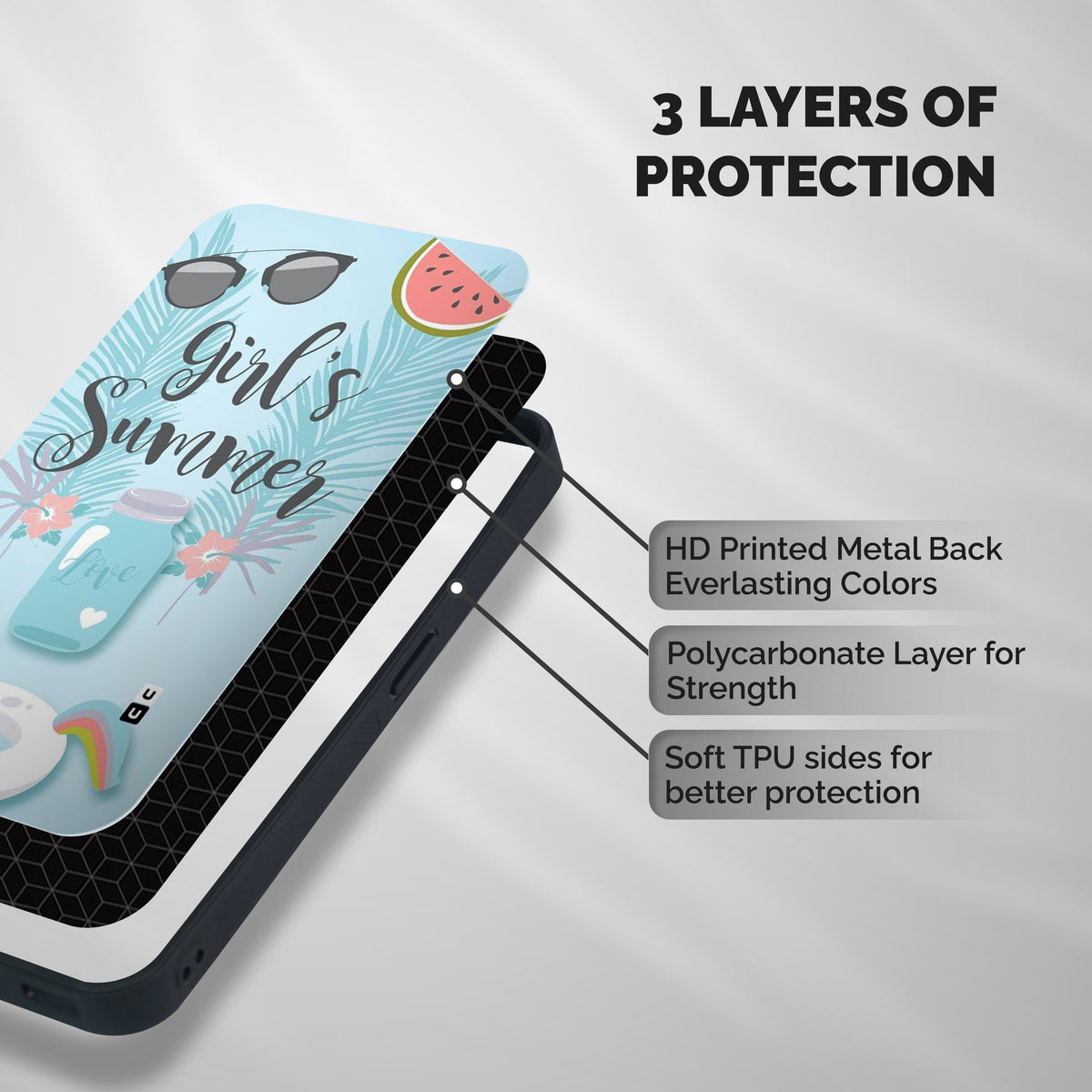 Girls Summer Shockproof Hybrid Protection (Metal + TPU) Back Case Cover