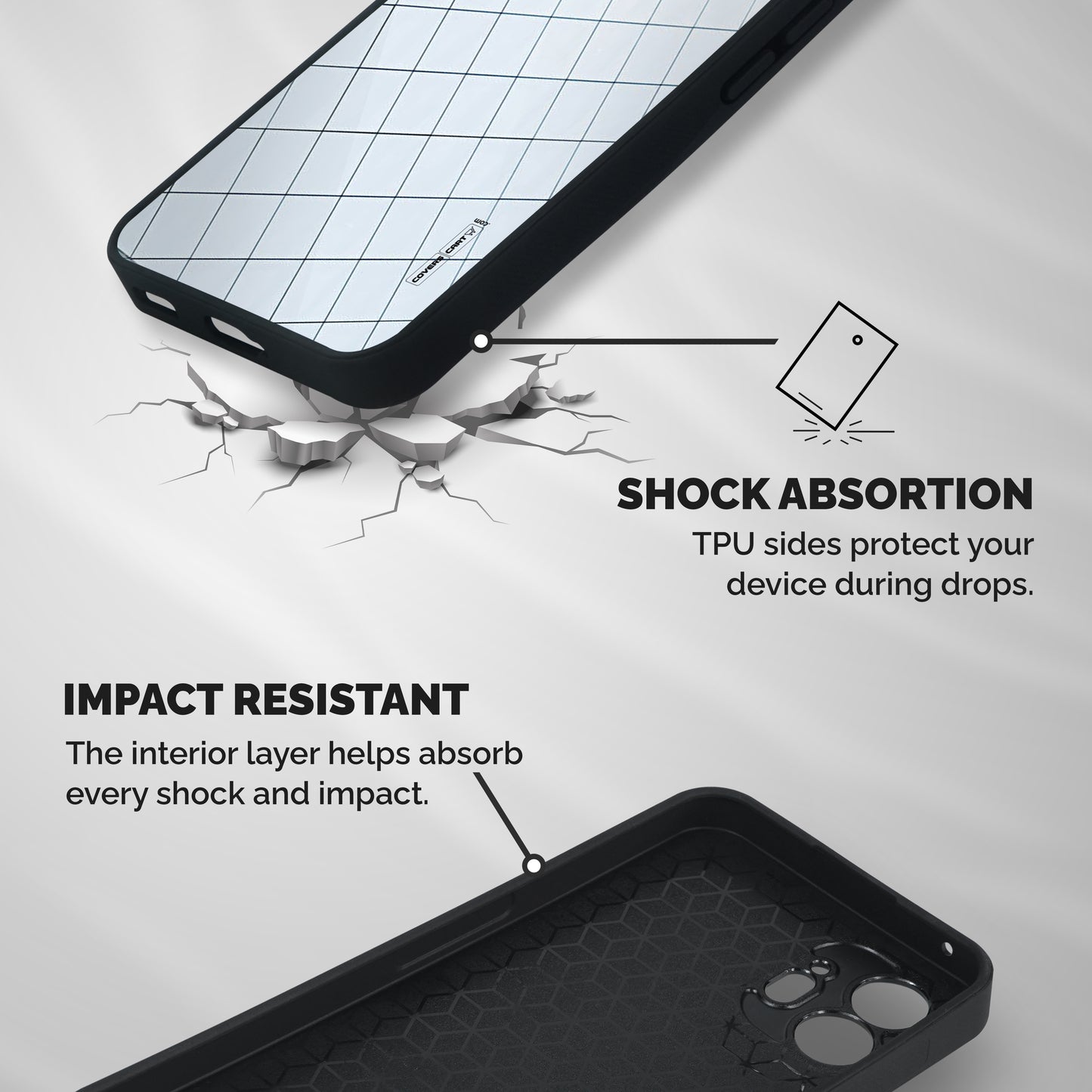 Glass Square Wall Shockproof Hybrid Protection (Metal + TPU) Back Case Cover