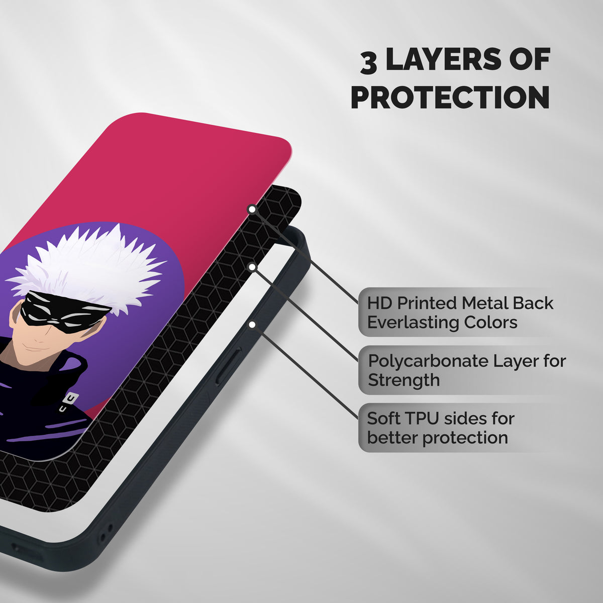 Gojo Lives Shockproof Hybrid Protection (Metal + TPU) Back Case Cover