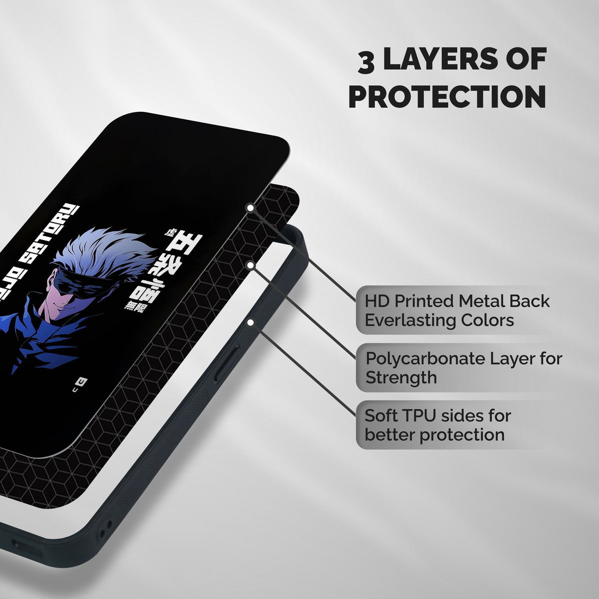 Gojo Sataru Smiles Shockproof Hybrid Protection (Metal + TPU) Back Case Cover