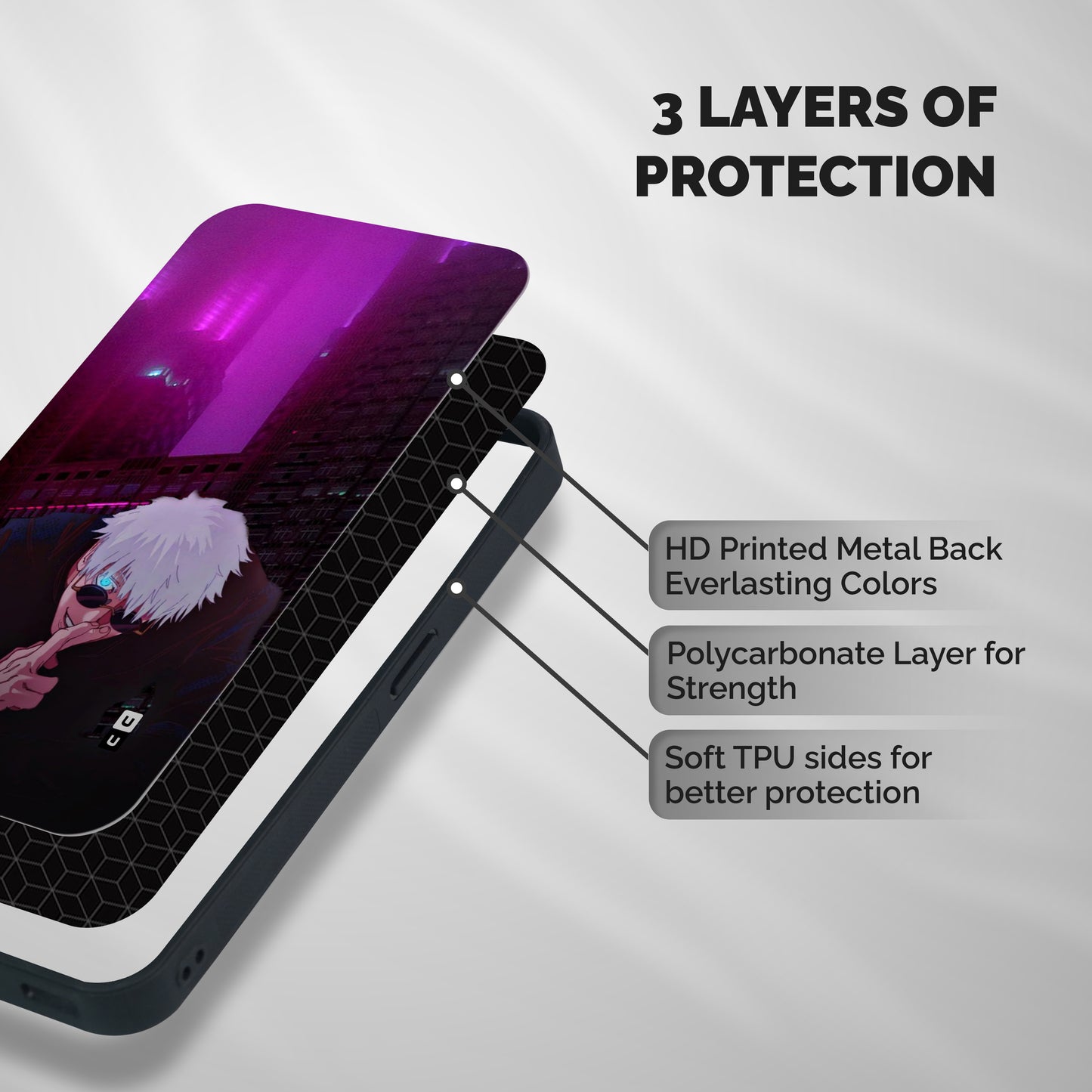 Gojo Sits Shockproof Hybrid Protection (Metal + TPU) Back Case Cover