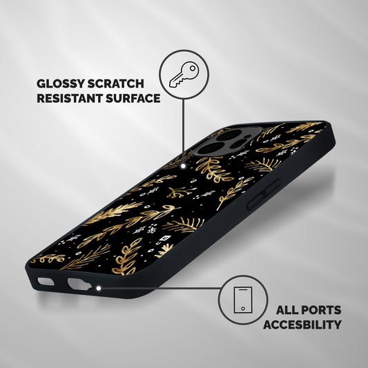 Gold Palm Leaves Shockproof Hybrid Protection (Metal + TPU) Back Case Cover