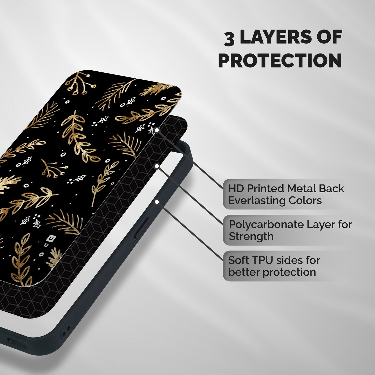 Gold Palm Leaves Shockproof Hybrid Protection (Metal + TPU) Back Case Cover