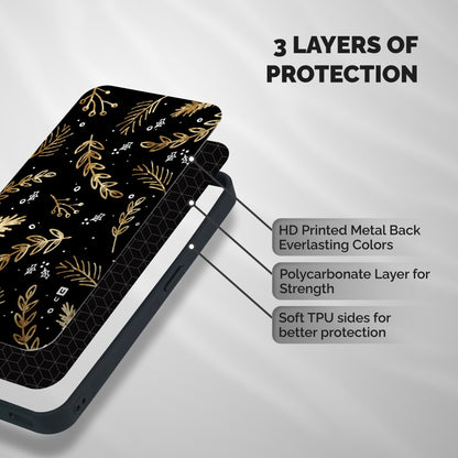 Gold Palm Leaves Shockproof Hybrid Protection (Metal + TPU) Back Case Cover