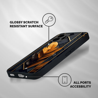Golden Leaf Pattern Shockproof Hybrid Protection (Metal + TPU) Back Case Cover