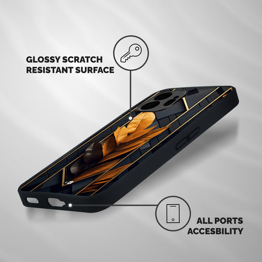 Golden Leaf Pattern Shockproof Hybrid Protection (Metal + TPU) Back Case Cover