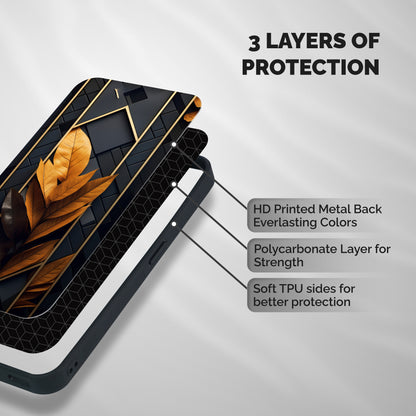 Golden Leaf Pattern Shockproof Hybrid Protection (Metal + TPU) Back Case Cover