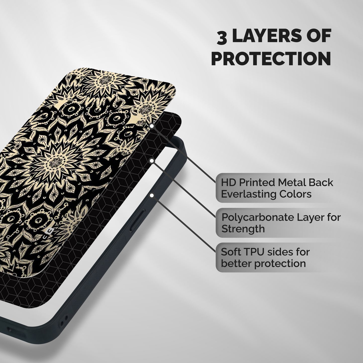 Golden Mandala Shockproof Hybrid Protection (Metal + TPU) Back Case Cover