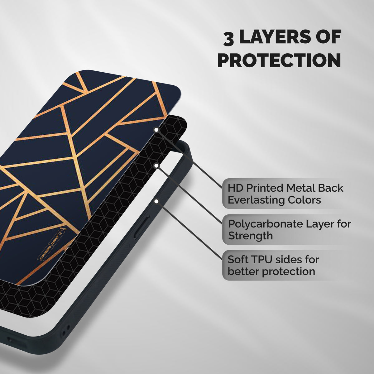 Golden Pattern Shockproof Hybrid Protection (Metal + TPU) Back Case Cover