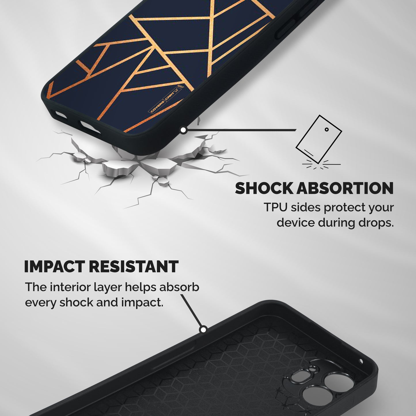 Golden Pattern Shockproof Hybrid Protection (Metal + TPU) Back Case Cover