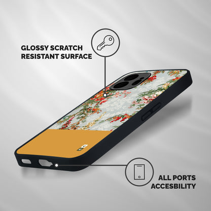 Golden Stripe on Floral Shockproof Hybrid Protection (Metal + TPU) Back Case Cover