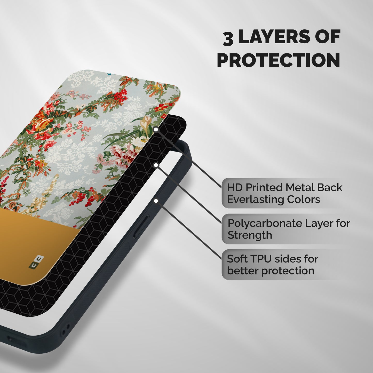 Golden Stripe on Floral Shockproof Hybrid Protection (Metal + TPU) Back Case Cover