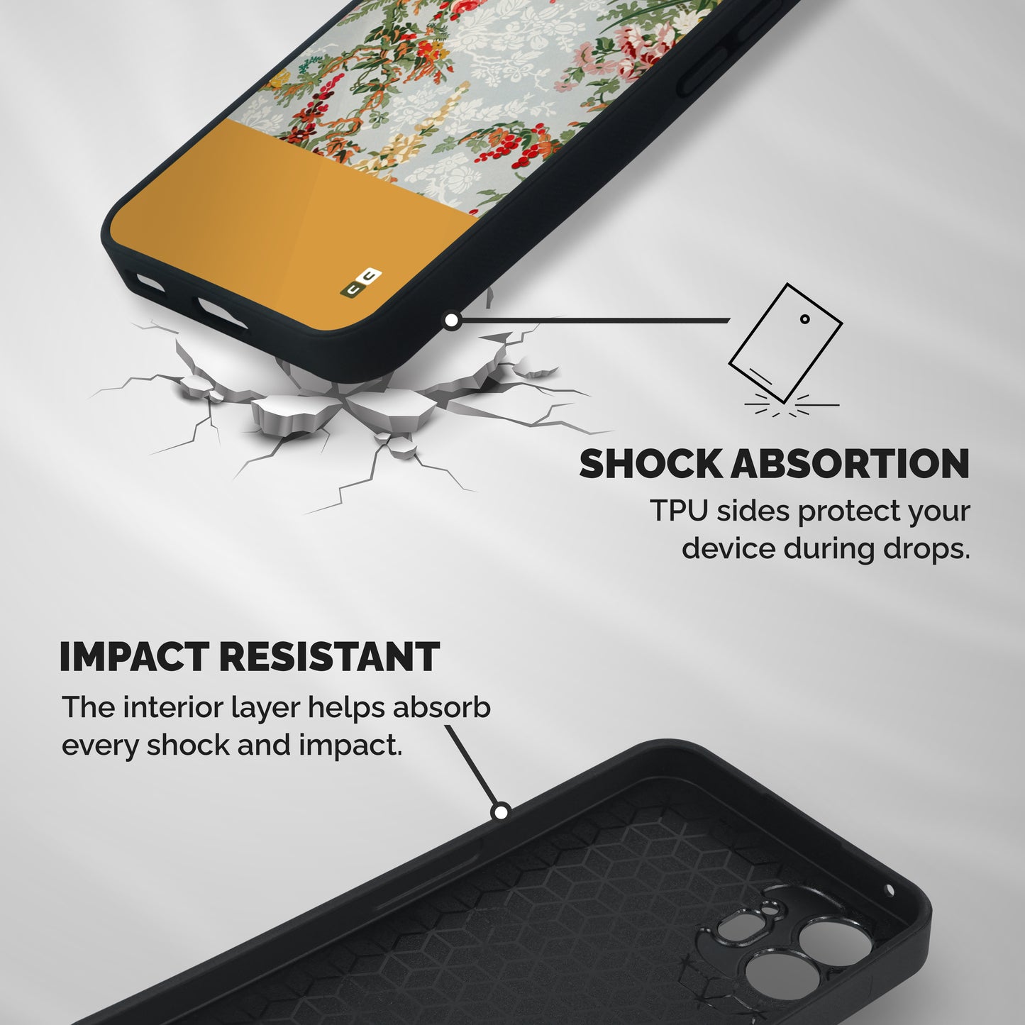 Golden Stripe on Floral Shockproof Hybrid Protection (Metal + TPU) Back Case Cover