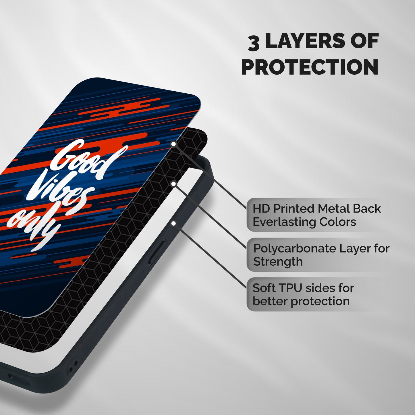 Good Vibes Only Shockproof Hybrid Protection (Metal + TPU) Back Case Cover